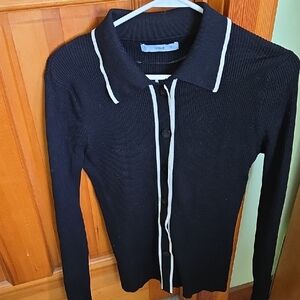 Mango Black Cardigan with White Piping